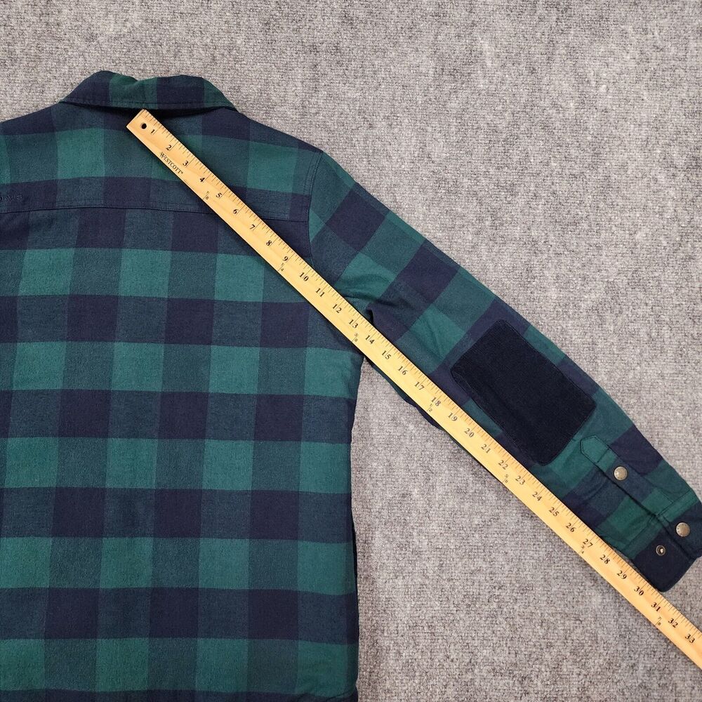Orvis Shirt Womens Small Blue Green Plaid Fleece Lined Snap Shacket Elbow Patch - Picture 7 of 16